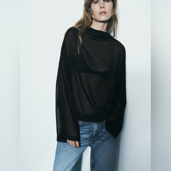 VOLUMINOUS SLEEVE RHINESTONE TOP - Picture 2 of 9